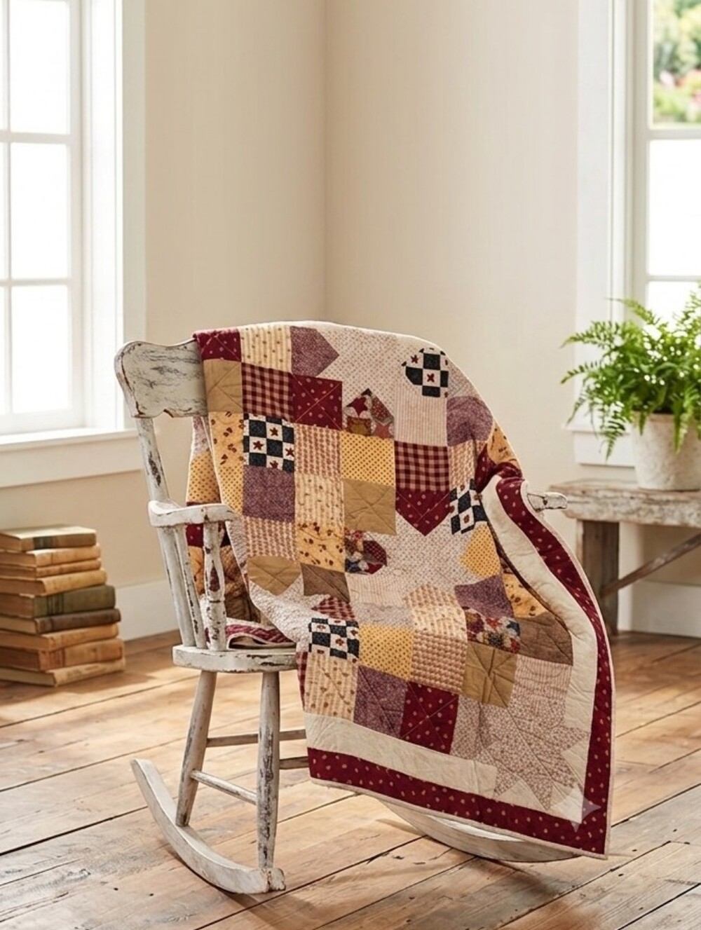 Vintage Cottagecore Primitive Patchwork Star Quilt | Cozy Country Throw